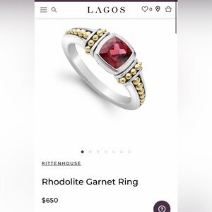 Lagos 18k and silver garnet ring Size 7